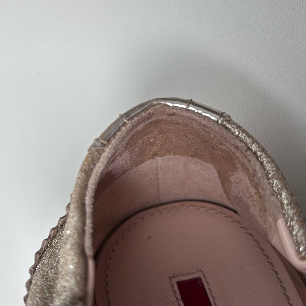 PRADA Round Toe Gold Glitter Metallic Oxford Slip On Ballerina Flats Size 39 EU - Picture 15 of 15